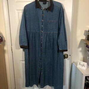 Vintage Blue J long denim dress, front buttons, 14 buttons, 3XL